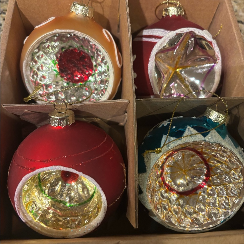 VINTAGE GLASS Holiday Ornament Set - Red, Gold, Blue - Picture 1 of 2